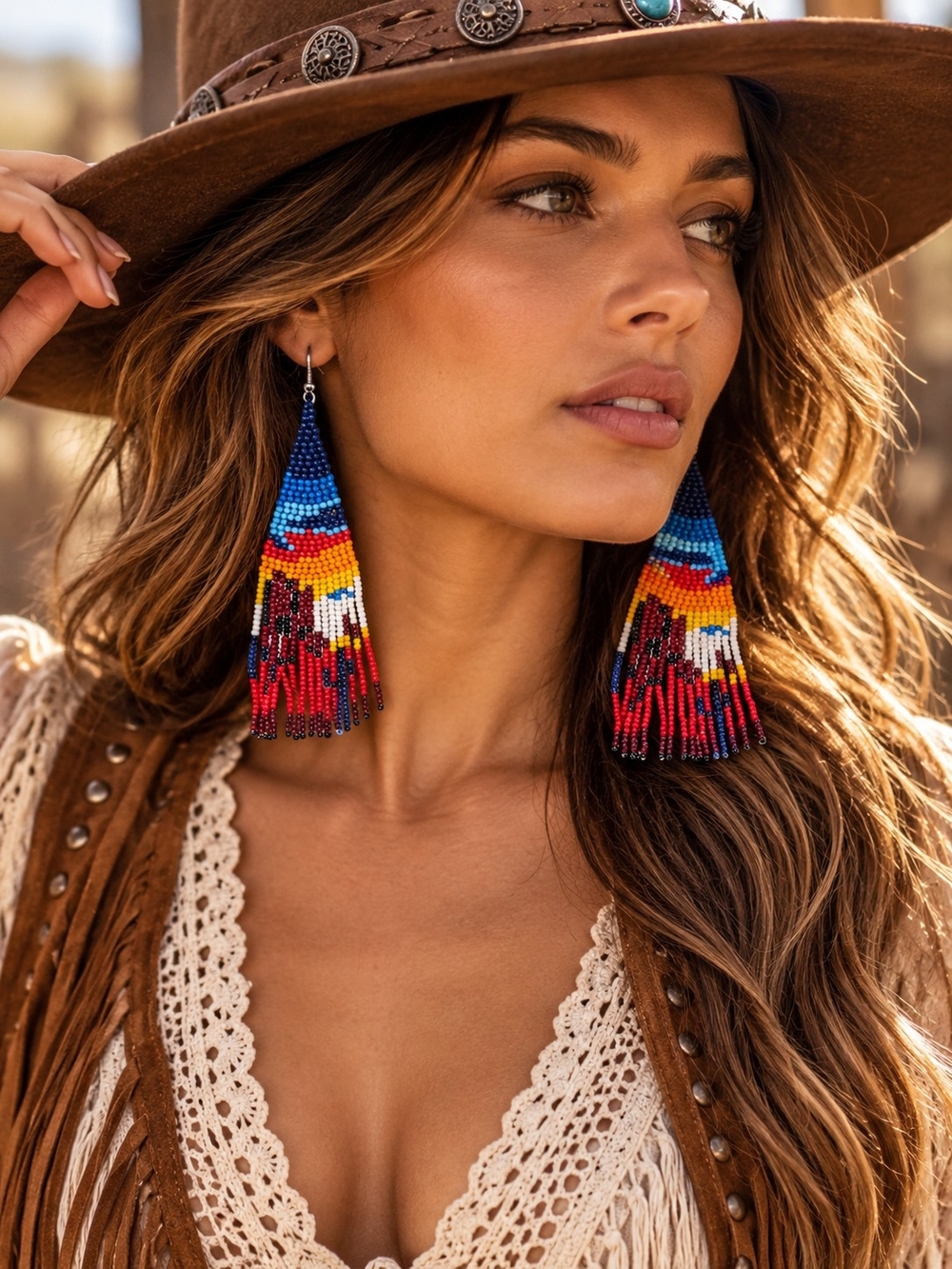 Handmade Multicolor Beaded Fringe Earrings - Women Jewelry